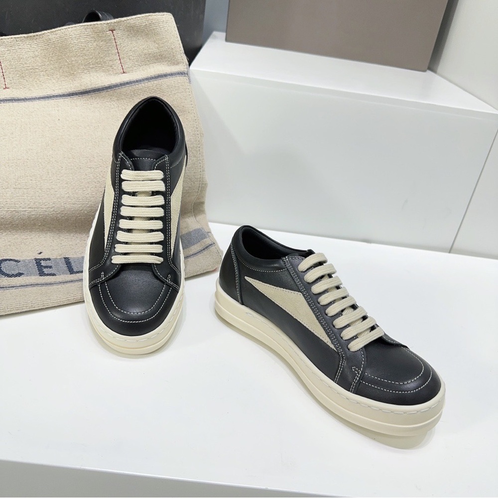 Rick Owens Black and Cream Sneakers